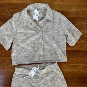 Chic Beige Tweed Crop Top and Skirt Set